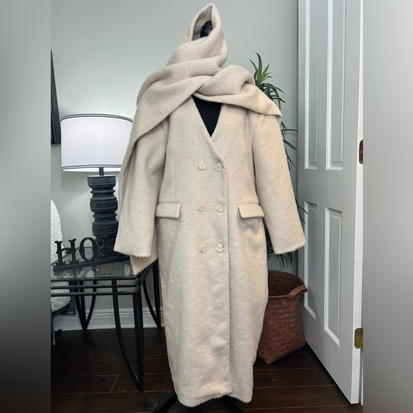 NWT Nasty Gal Oversized Wool Blend Scarf Coat Neutral Color Women Size XL - Picture 7 of 12